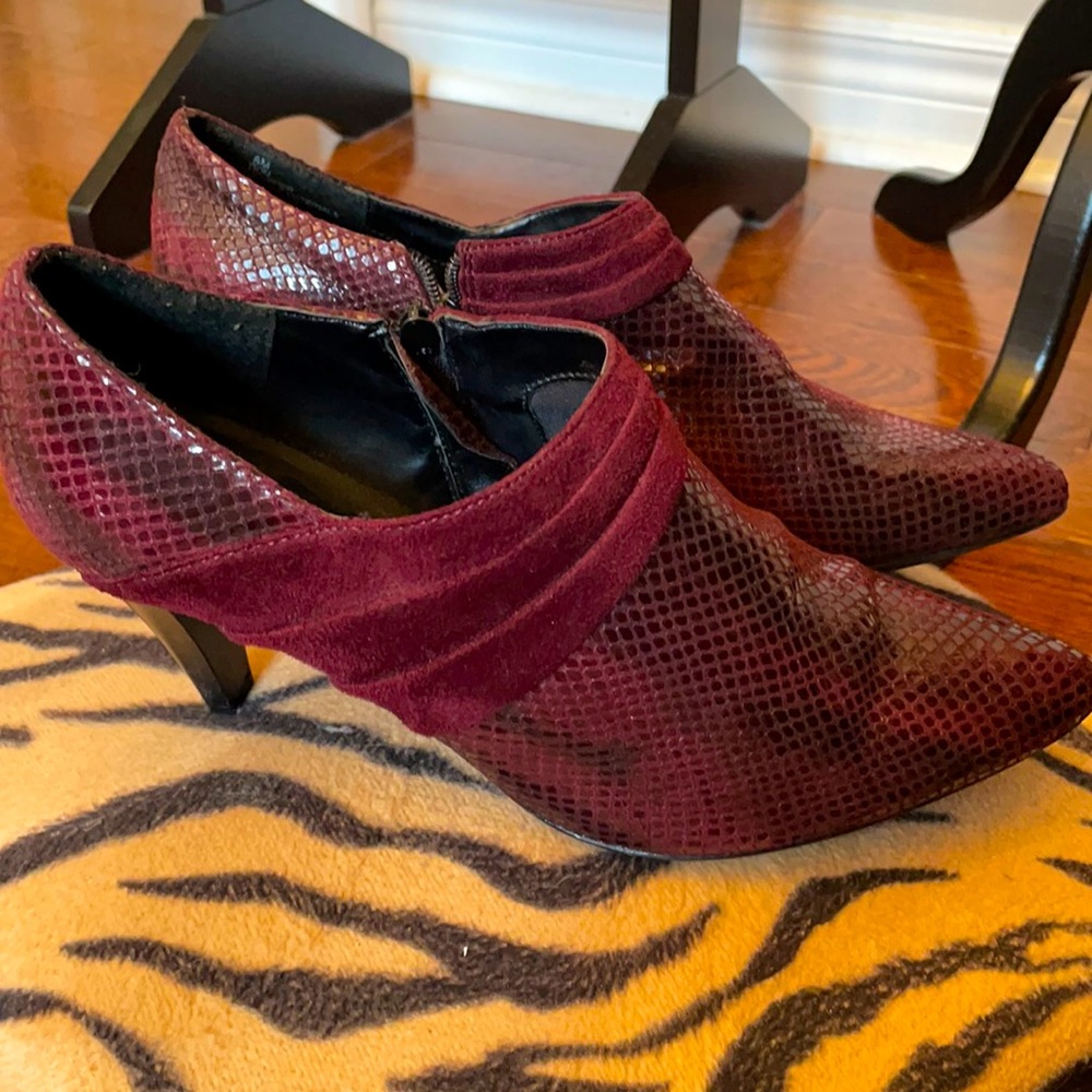 Vegan snakeskin and suede purple shoe booties *PICK 2 FOR $20*